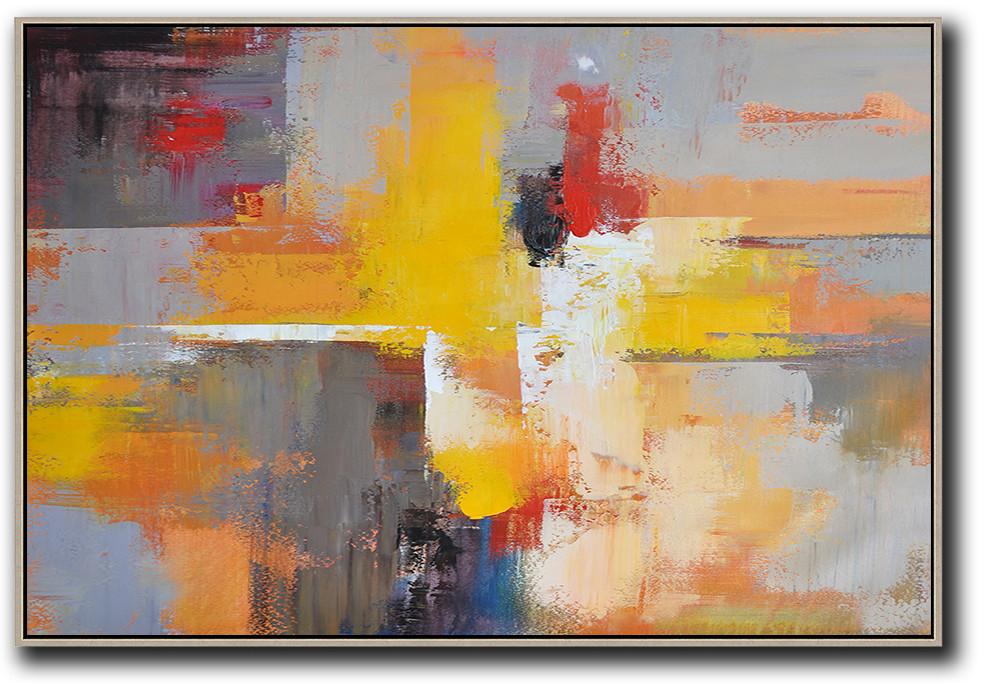 Abstract Painting Extra Large Canvas Art,Horizontal Palette Knife Contemporary Art,Custom Canvas Wall Art,Yellow,Grey,Red,Black.etc